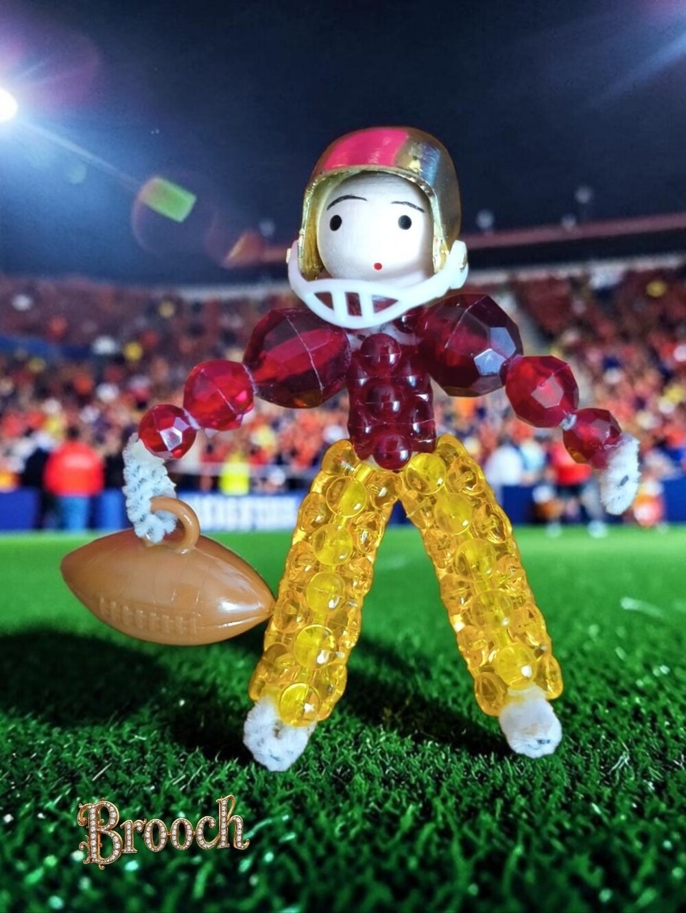 Vtg Beaded Football Player Brooch